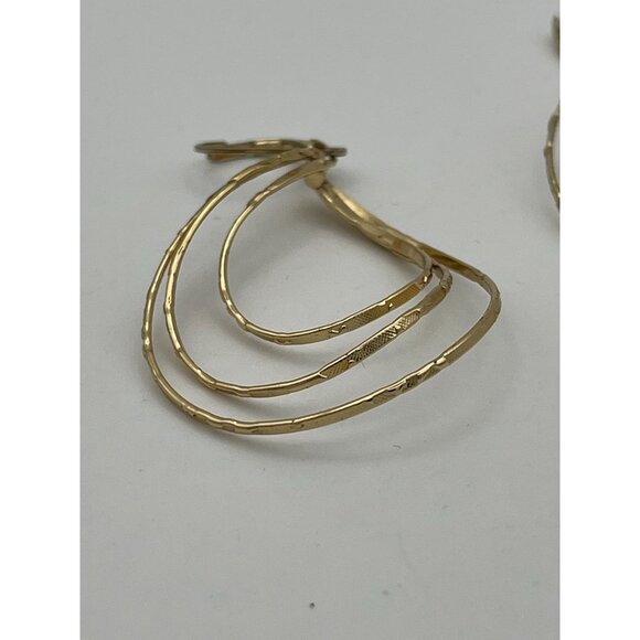 Dangle Gold Tone Textured Pierced Earrings Triple Rain Drop - Picture 5 of 8